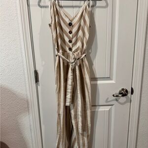 Striped Beige and White Jumpsuit
